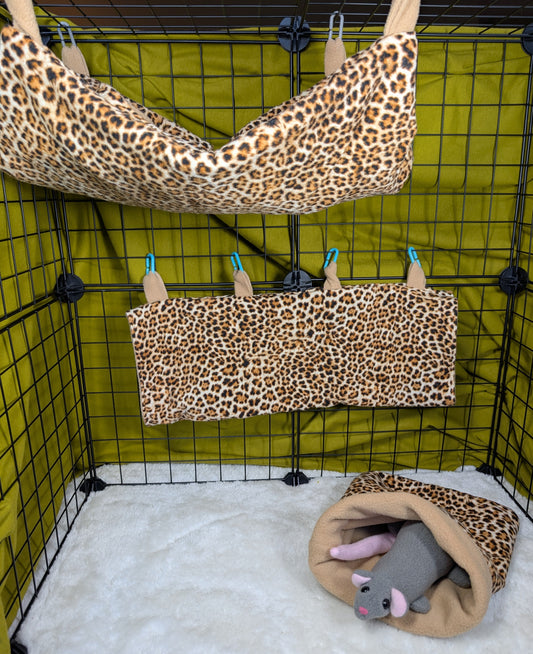 Leopard Print 3-Piece Cage Set for Small Mammals
