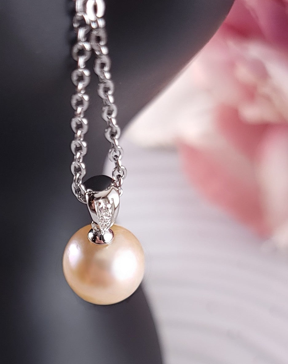 Subtle White Iridescent Pearl and CZ Pendant