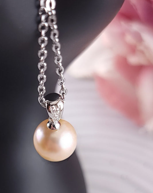 Subtle White Iridescent Pearl and CZ Pendant