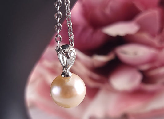 Subtle White Iridescent Pearl and CZ Pendant